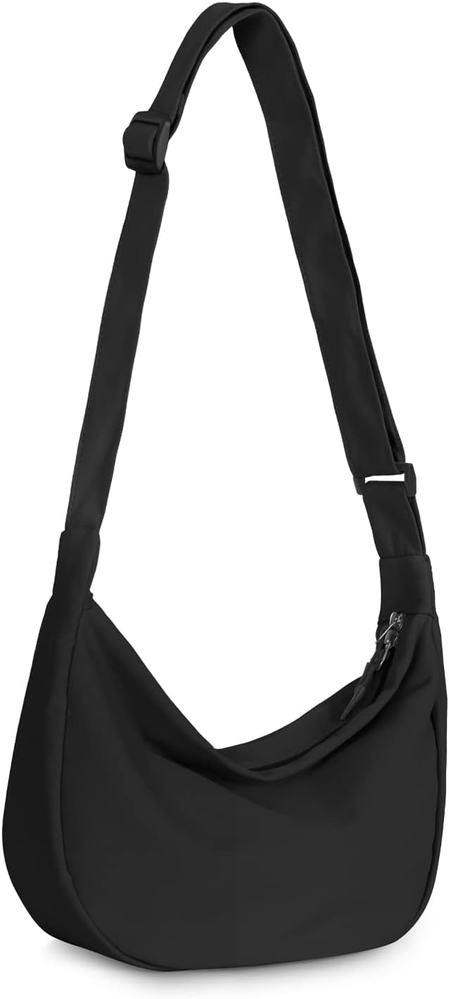 Crossbody Sling Bag for Women Men Trendy, Crescent Bag with Adjustable Strap, 2 Zippers Lightweight