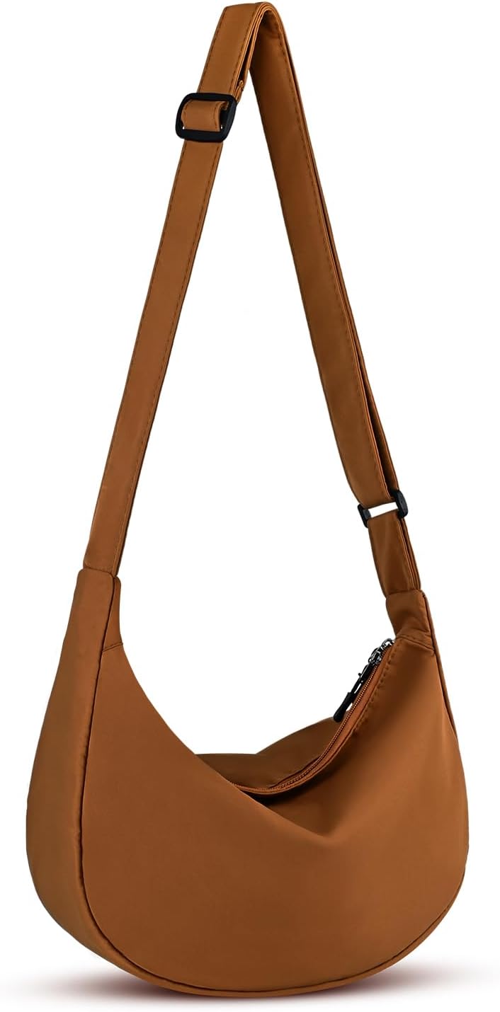 Crossbody Sling Bag for Women Men Trendy, Crescent Bag with Adjustable Strap, 2 Zippers Lightweight