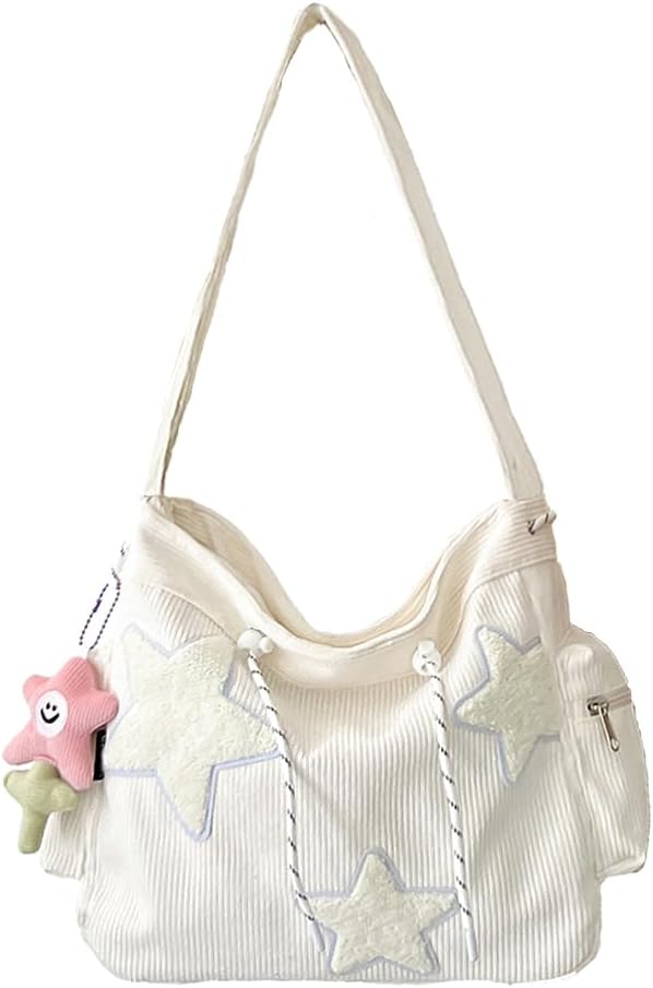 Star Crossbody Bag Women Corduroy Tote Bag Aesthetic Messenger Bag Cute Shoulder Bag Y2K Hobo Bag