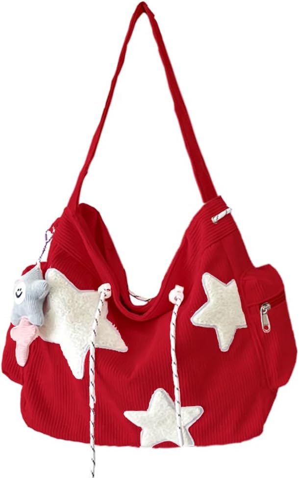 Star Crossbody Bag Women Corduroy Tote Bag Aesthetic Messenger Bag Cute Shoulder Bag Y2K Hobo Bag
