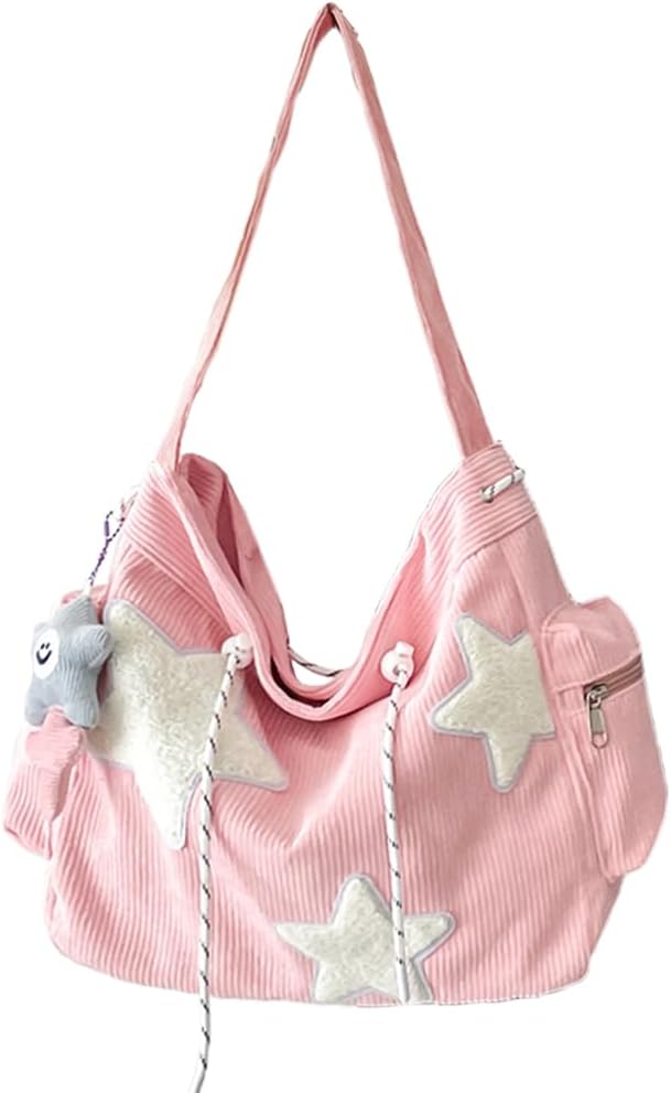 Star Crossbody Bag Women Corduroy Tote Bag Aesthetic Messenger Bag Cute Shoulder Bag Y2K Hobo Bag
