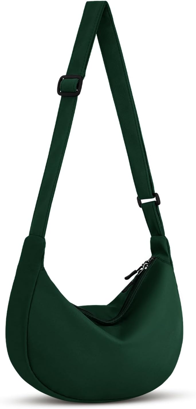 Crossbody Sling Bag for Women Men Trendy, Crescent Bag with Adjustable Strap, 2 Zippers Lightweight