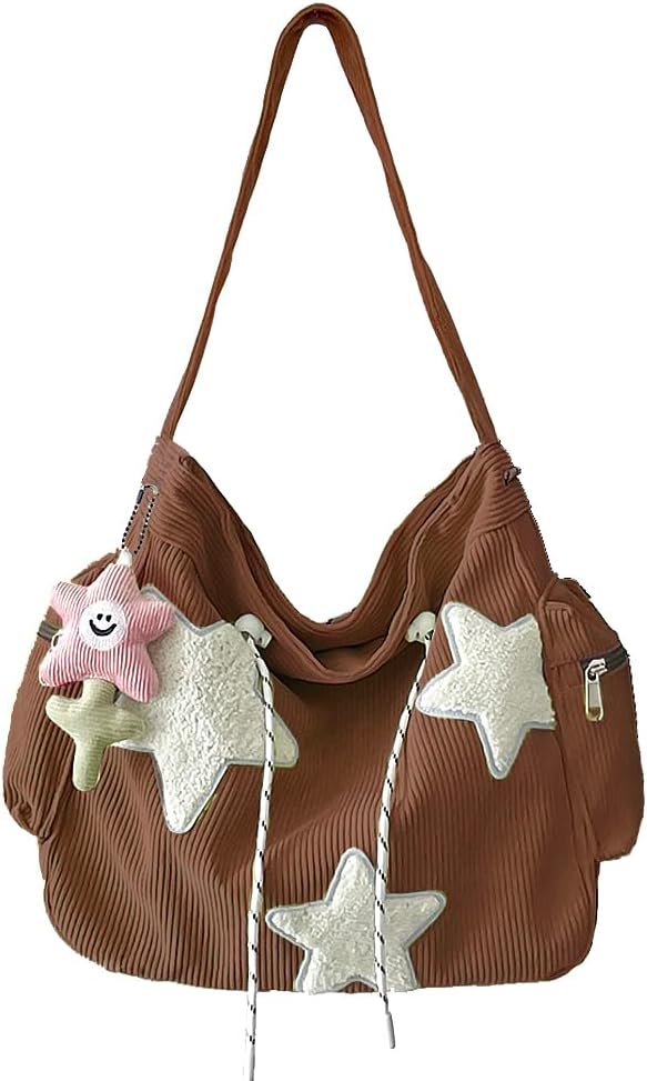 Star Crossbody Bag Women Corduroy Tote Bag Aesthetic Messenger Bag Cute Shoulder Bag Y2K Hobo Bag
