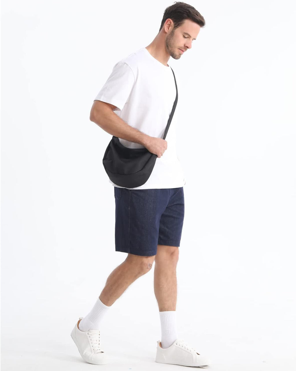 Crossbody Sling Bag for Women Men Trendy, Crescent Bag with Adjustable Strap, 2 Zippers Lightweight