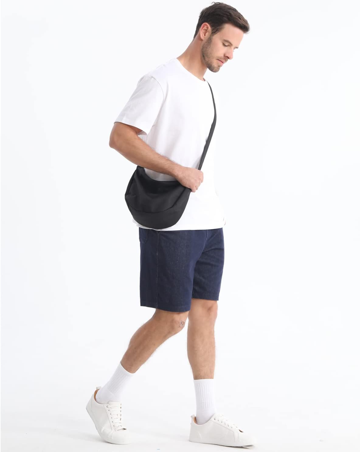 Crossbody Sling Bag for Women Men Trendy, Crescent Bag with Adjustable Strap, 2 Zippers Lightweight