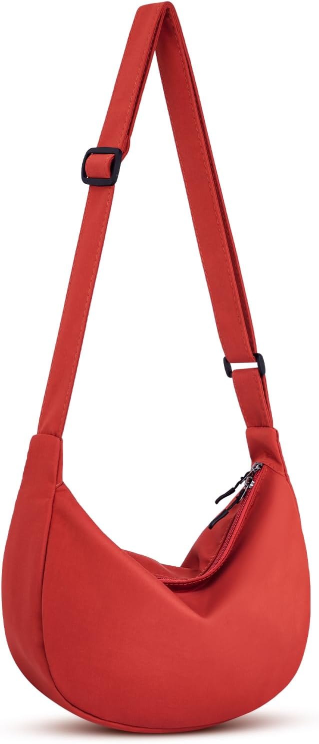 Crossbody Sling Bag for Women Men Trendy, Crescent Bag with Adjustable Strap, 2 Zippers Lightweight