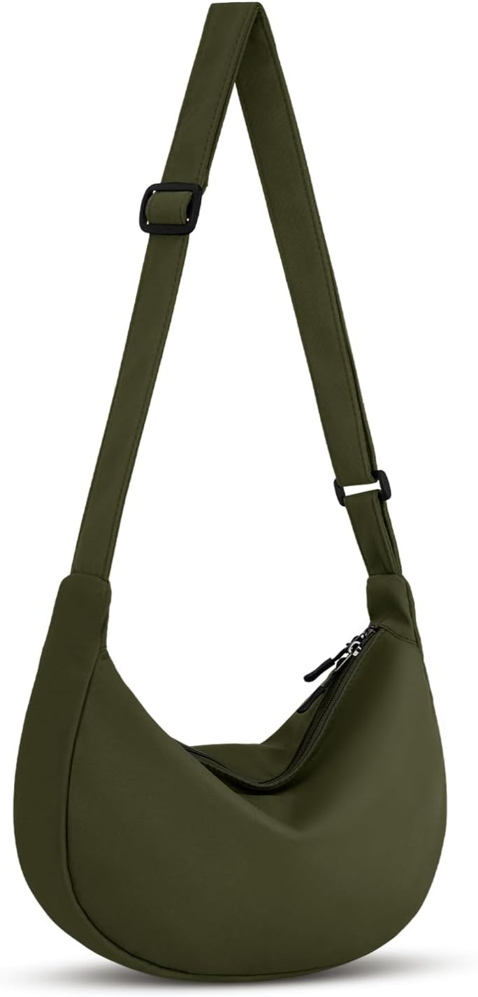 Crossbody Sling Bag for Women Men Trendy, Crescent Bag with Adjustable Strap, 2 Zippers Lightweight