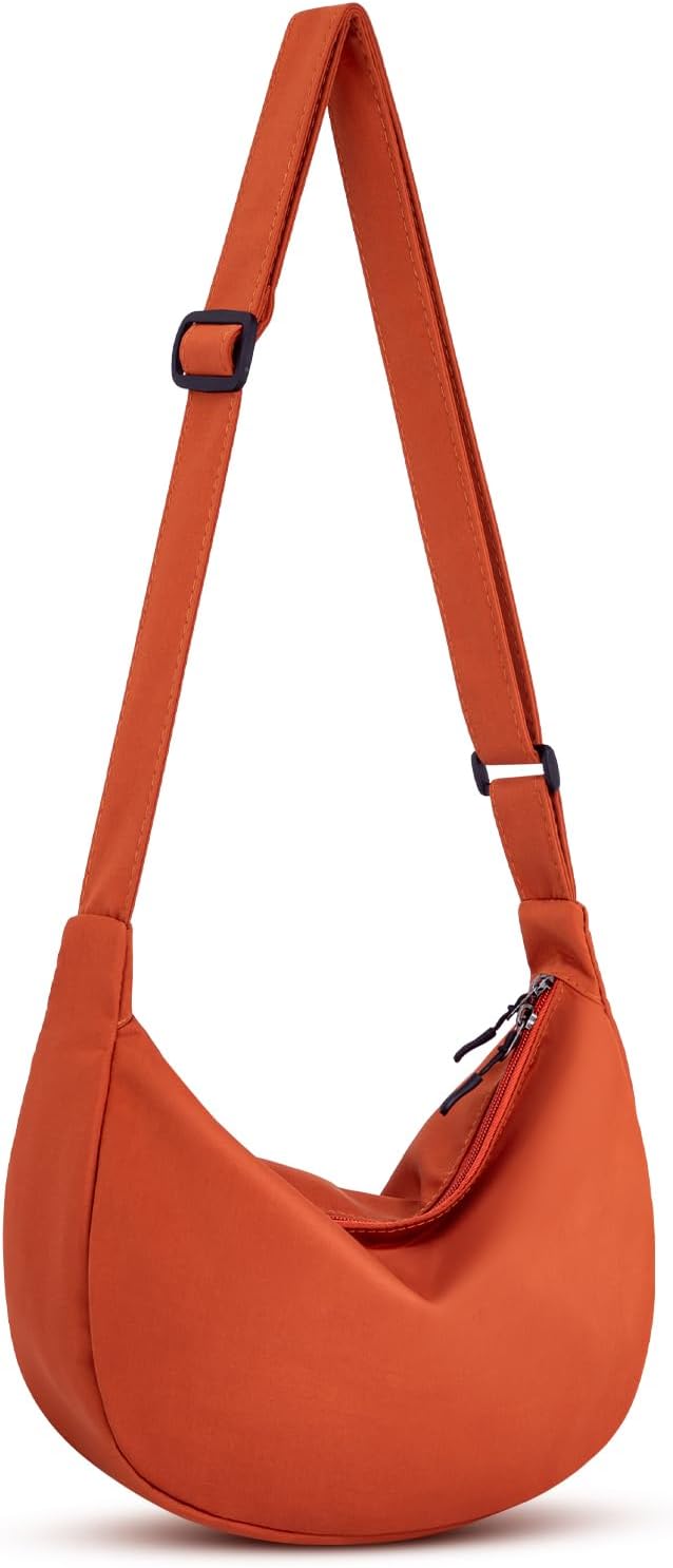 Crossbody Sling Bag for Women Men Trendy, Crescent Bag with Adjustable Strap, 2 Zippers Lightweight