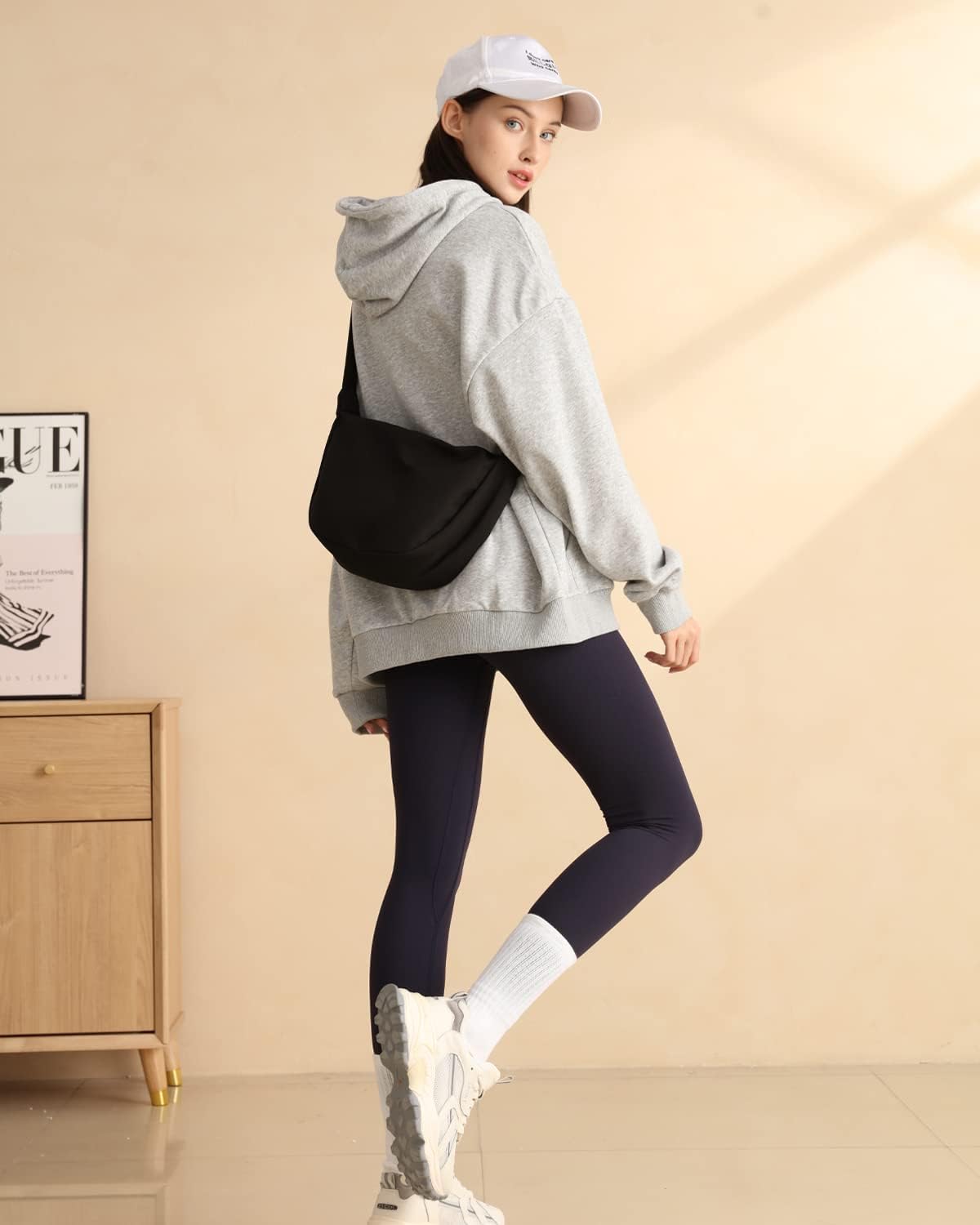 Crossbody Sling Bag for Women Men Trendy, Crescent Bag with Adjustable Strap, 2 Zippers Lightweight