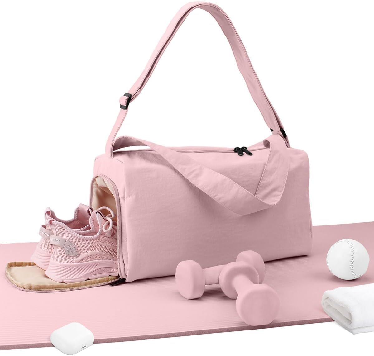 Small Gym Bag for Women with Shoes Compartment, Stylish Duffle Travel Bag for Plane, Lightweight Duffle Bag for Women & Men, Sport Gym Tote Bag with Wet Pocket for Yoga, Pilates, Swimming