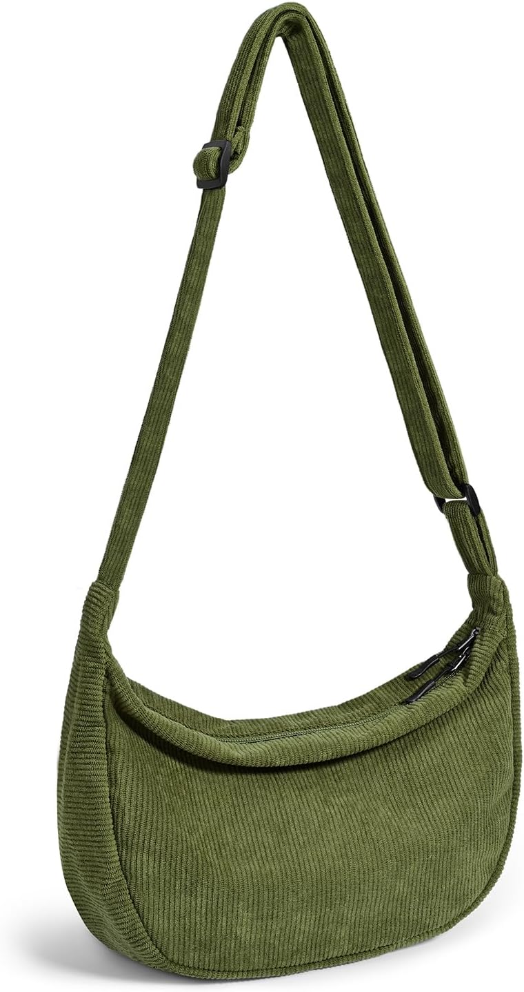 Crossbody Sling Bag for Women Men Trendy, Crescent Bag with Adjustable Strap, 2 Zippers Lightweight