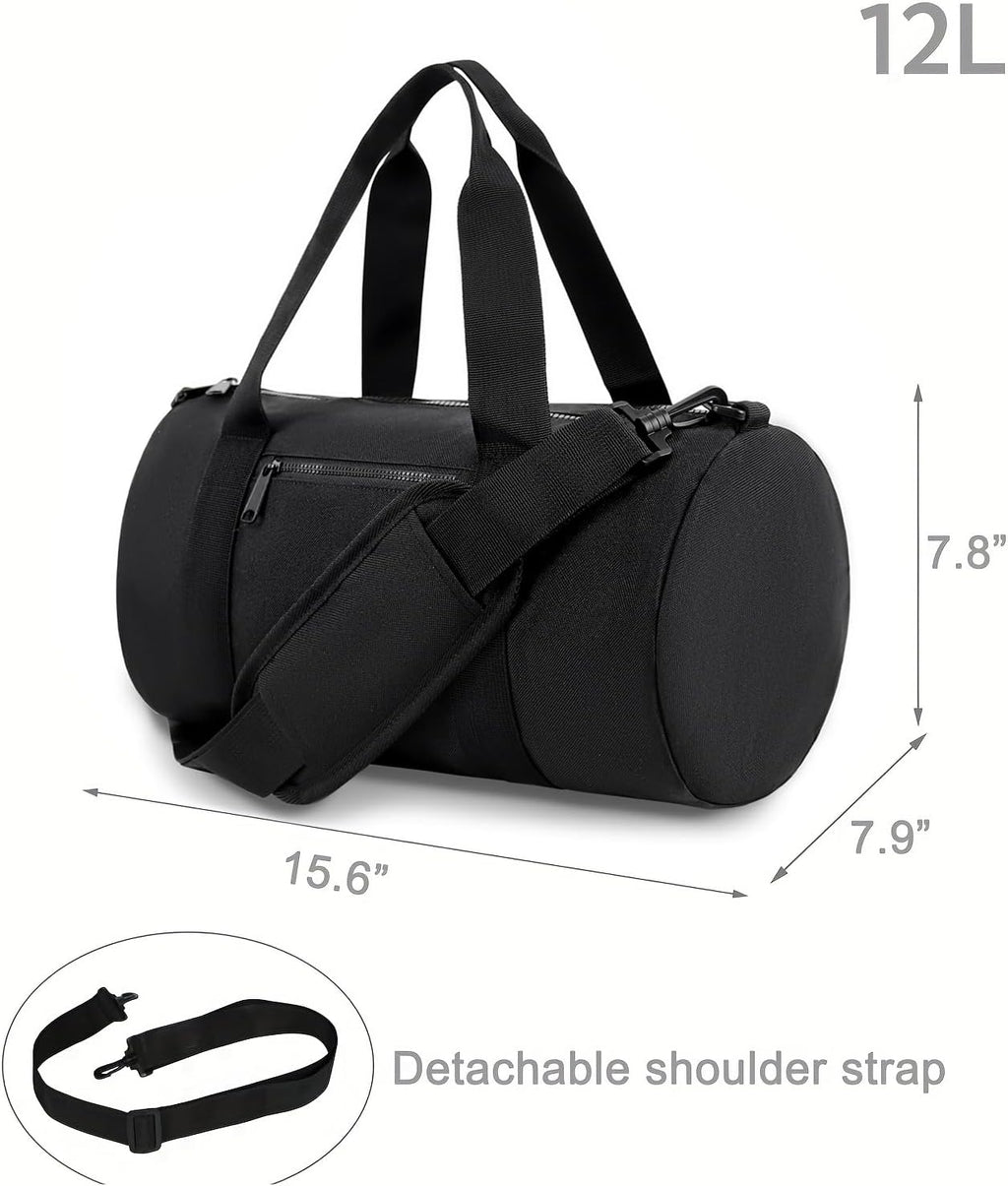 Small Gym Bag Duffel Bag for Women Men Fitness Sports Bag Workout Adjustable Detachable Shoulder Strap Lightweight Carry on Travel Duffle Bag (Black, 15" / Mini / 12L)