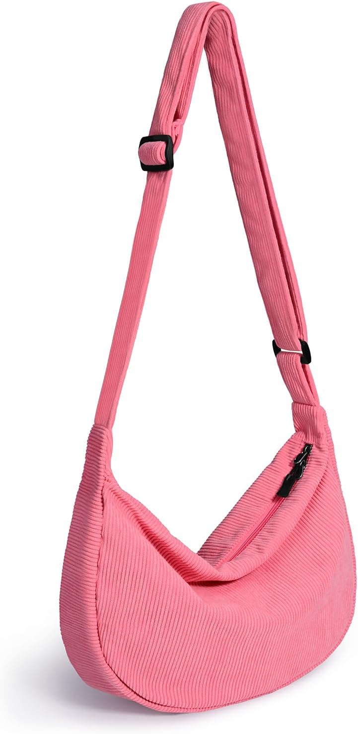 Crossbody Sling Bag for Women Men Trendy, Crescent Bag with Adjustable Strap, 2 Zippers Lightweight