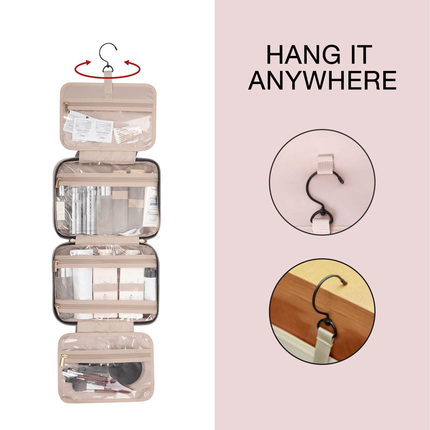 Toiletry Bag Travel Bag with Hanging Hook, Water-resistant Makeup Cosmetic Bag Travel Organizer for Accessories, Shampoo, Full-size Container, Toiletries