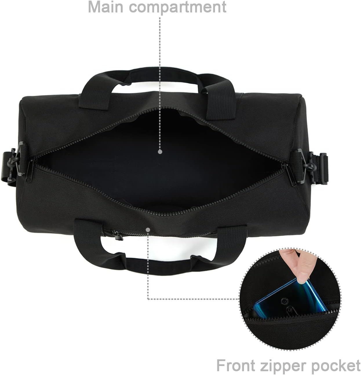 Small Gym Bag Duffel Bag for Women Men Fitness Sports Bag Workout Adjustable Detachable Shoulder Strap Lightweight Carry on Travel Duffle Bag (Black, 15" / Mini / 12L)