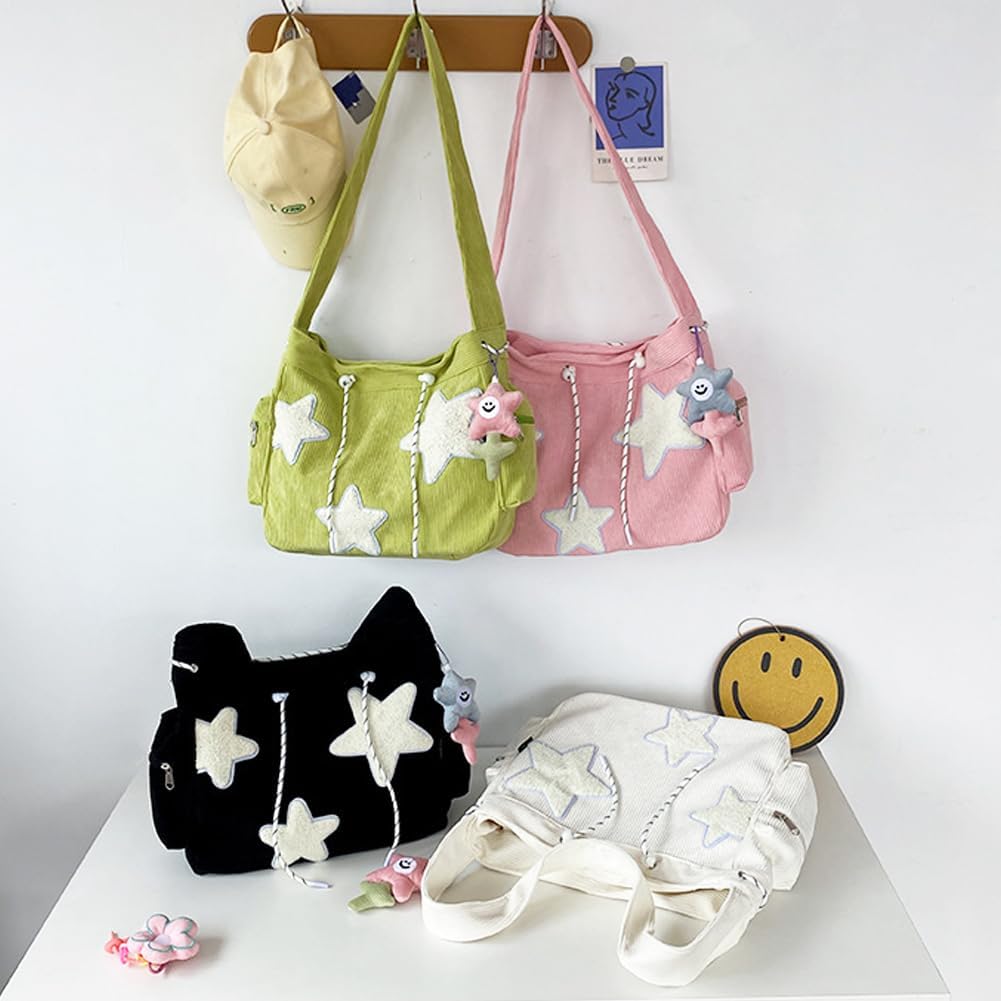 Star Crossbody Bag Women Corduroy Tote Bag Aesthetic Messenger Bag Cute Shoulder Bag Y2K Hobo Bag