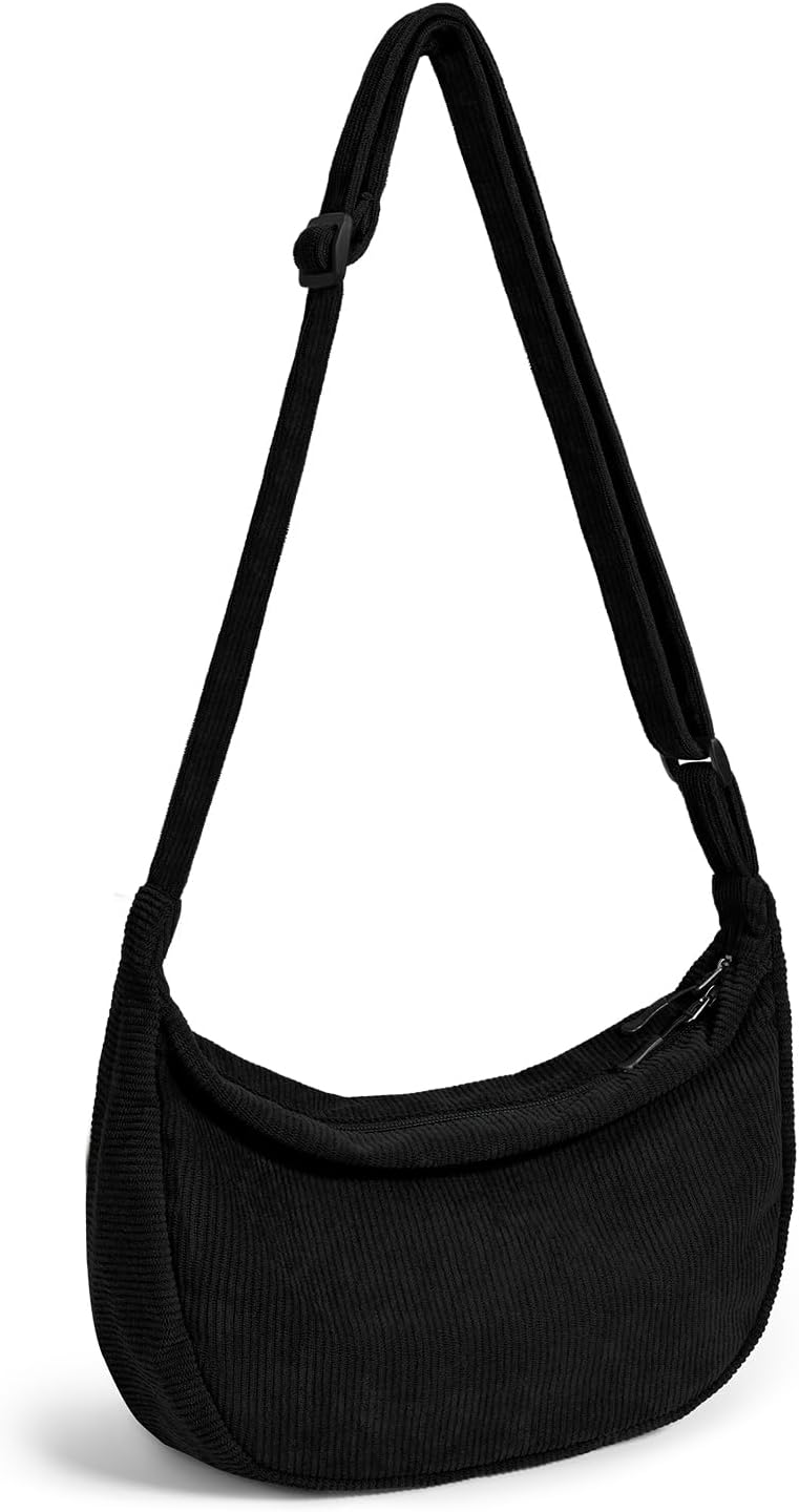 Crossbody Sling Bag for Women Men Trendy, Crescent Bag with Adjustable Strap, 2 Zippers Lightweight