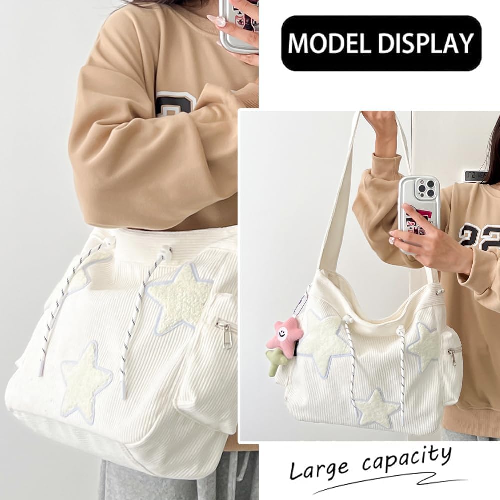 Star Crossbody Bag Women Corduroy Tote Bag Aesthetic Messenger Bag Cute Shoulder Bag Y2K Hobo Bag