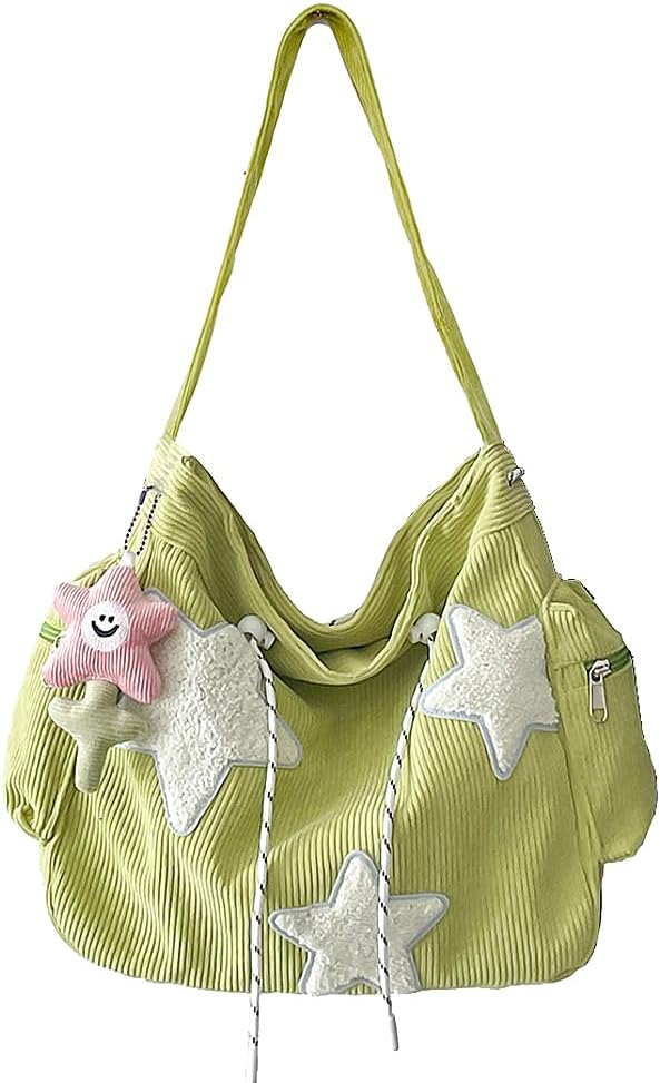 Star Crossbody Bag Women Corduroy Tote Bag Aesthetic Messenger Bag Cute Shoulder Bag Y2K Hobo Bag