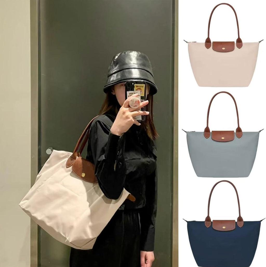 Women's Nylon Tote Bag, Large Capacity Waterproof Shoulder Bags, Spacious Handbag with Metal Zipper & Compartments