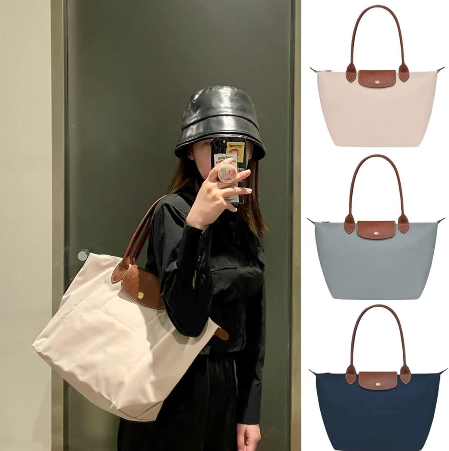 Women's Nylon Tote Bag, Large Capacity Waterproof Shoulder Bags, Spacious Handbag with Metal Zipper & Compartments