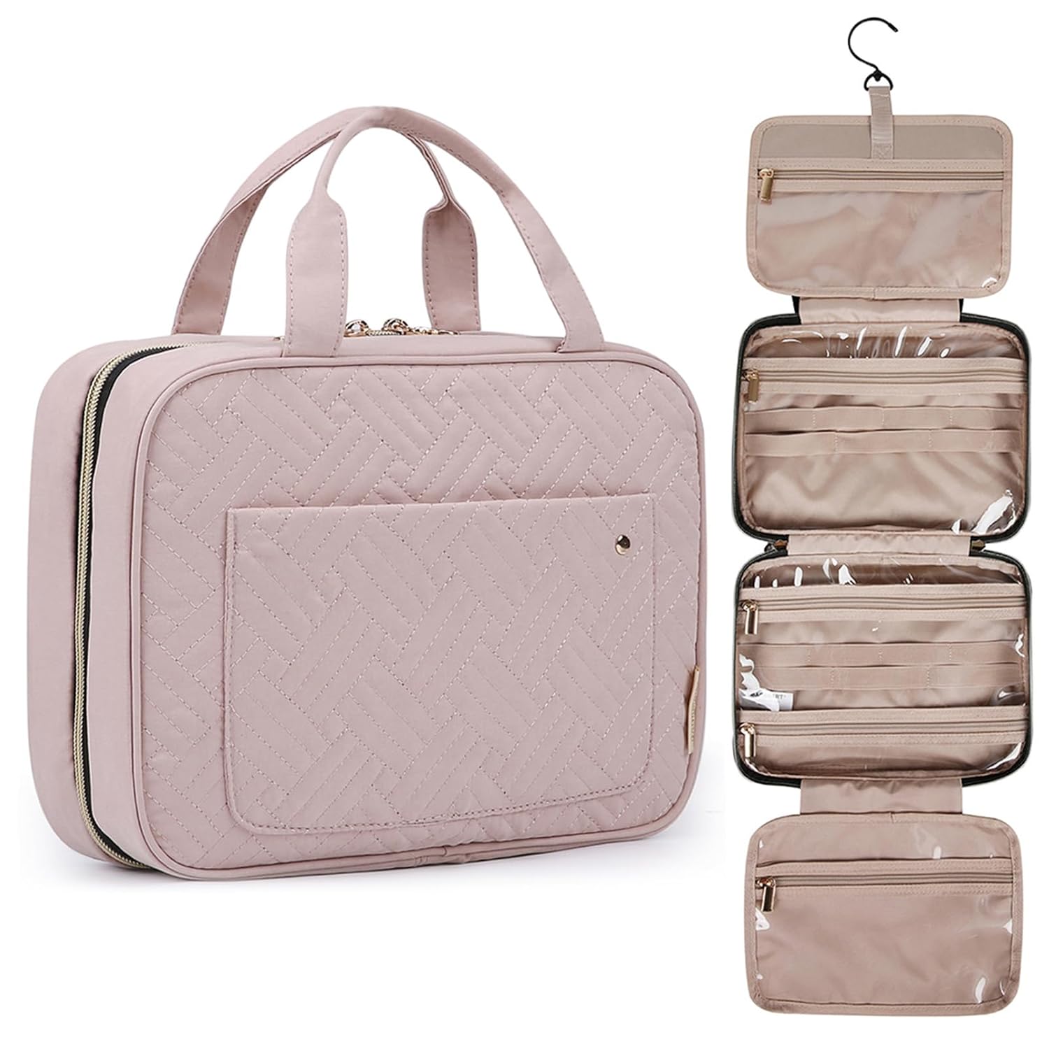 Toiletry Bag Travel Bag with Hanging Hook, Water-resistant Makeup Cosmetic Bag Travel Organizer for Accessories, Shampoo, Full-size Container, Toiletries