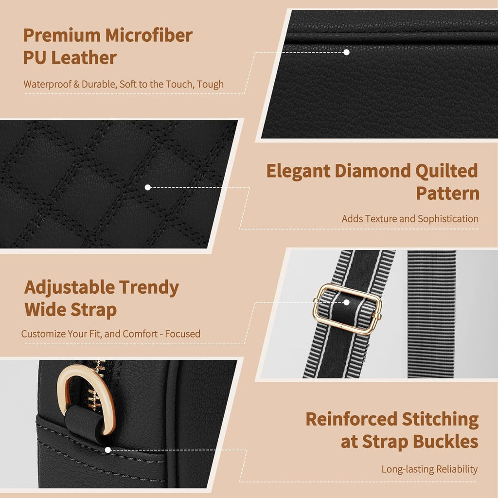 Small Crossbody Bags for Women Quilted Vegan Leather Crossbody Purses for Women Travel with Adjustable Shoulder Strap