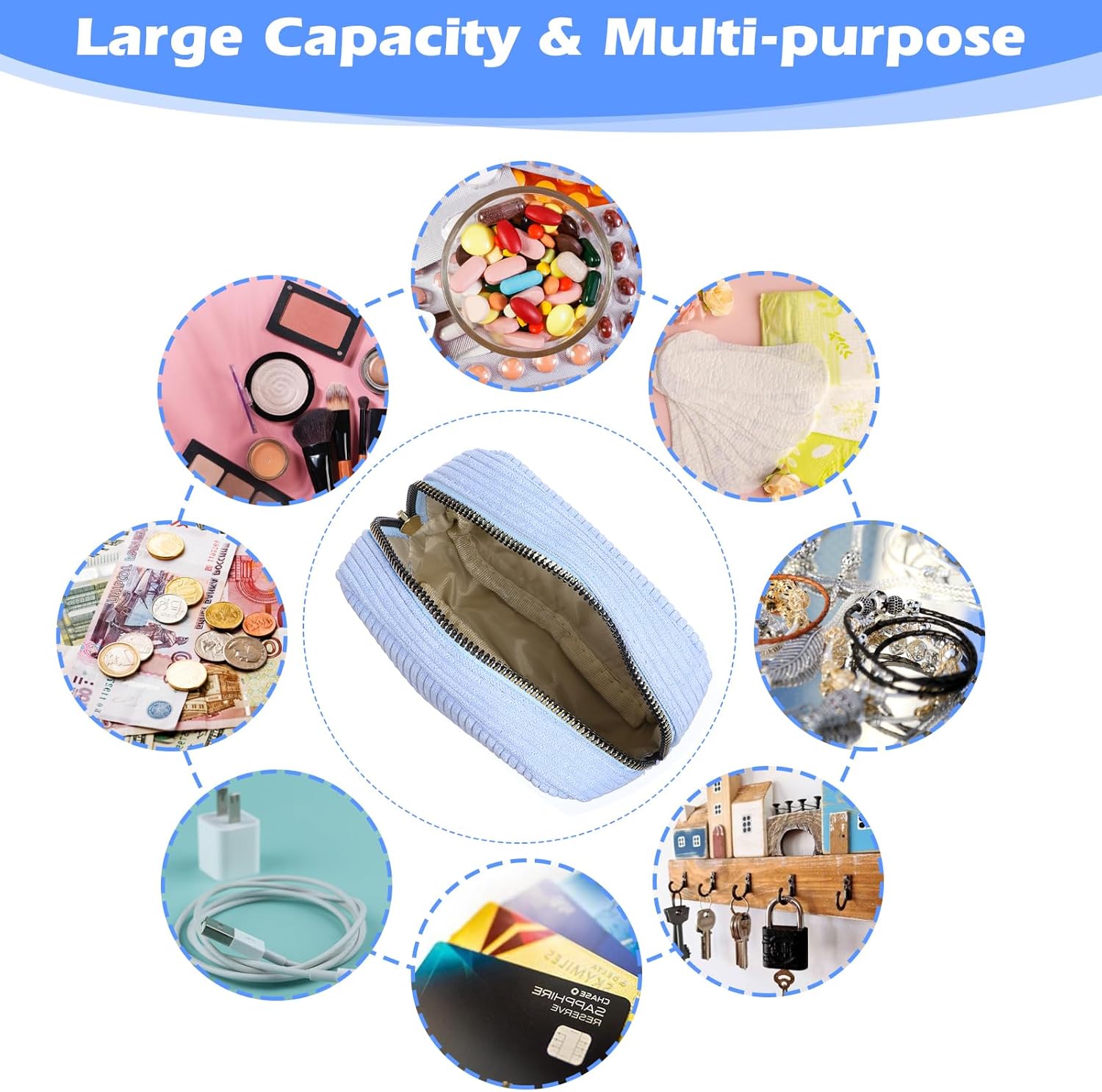 Period Bag for Teen Girls, Corduroy Sanitary Napkin Storage Bag, Cute Cosmetic Pouch for Women with Slip-in Pockets