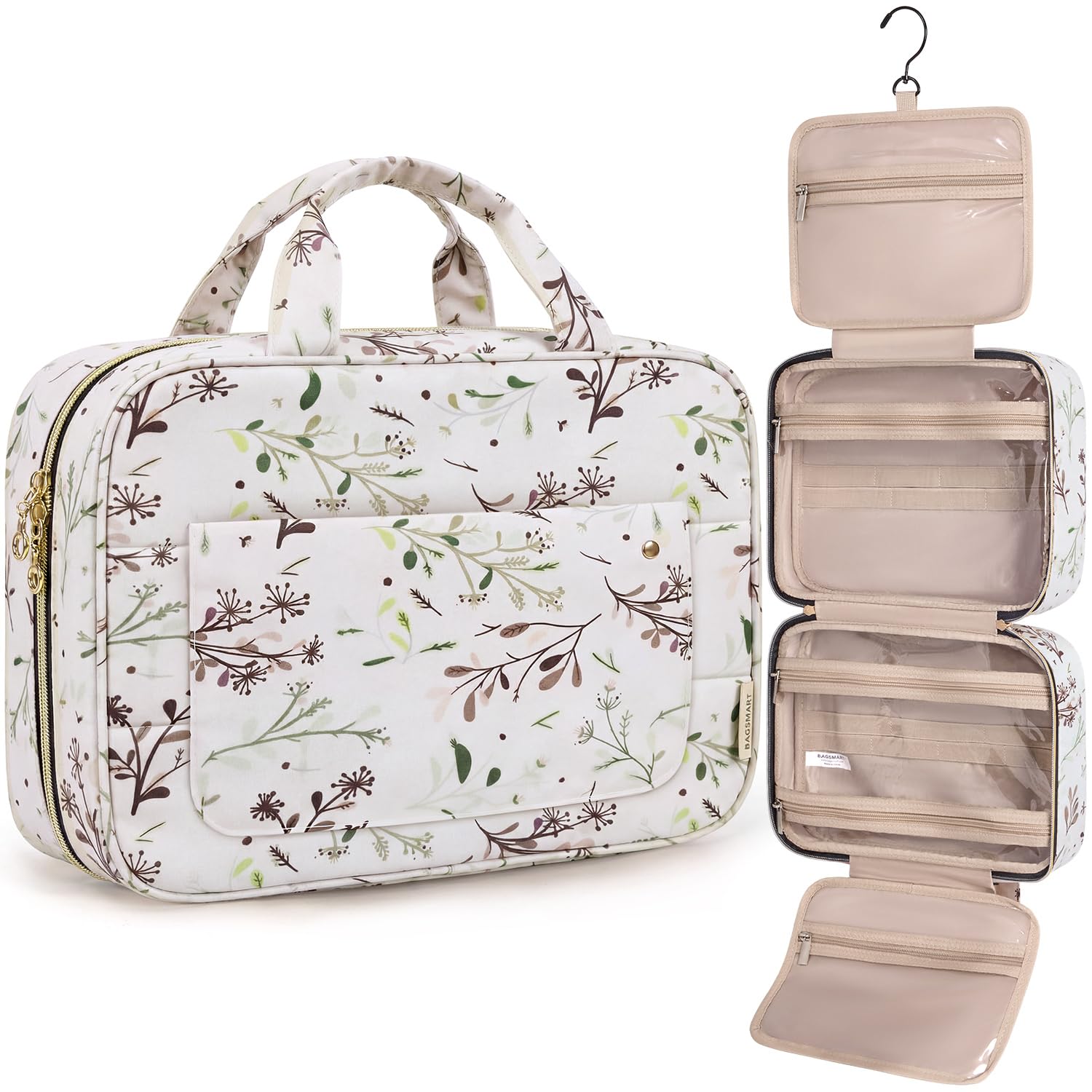 Toiletry Bag Travel Bag with Hanging Hook, Water-resistant Makeup Cosmetic Bag Travel Organizer for Accessories, Shampoo, Full-size Container, Toiletries