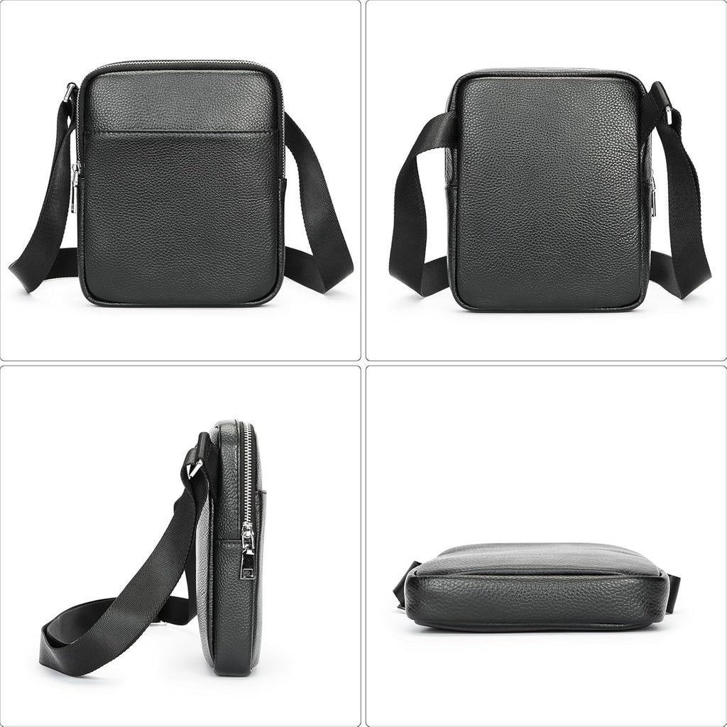 Man Purses and Bags Small, Mini Genuine Leather Messenger and Shoulder Bag for Men with lots of Zipper Pockets | Small, Mini, for Men