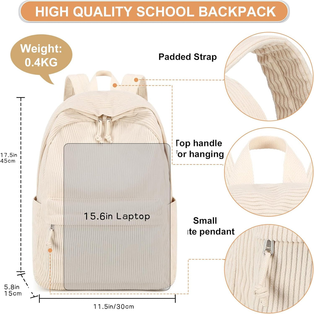 School Backpack for Teens Large Corduroy Bookbag Lightweight 15.6 inch Laptop Bag for Girls Women Casual High School College