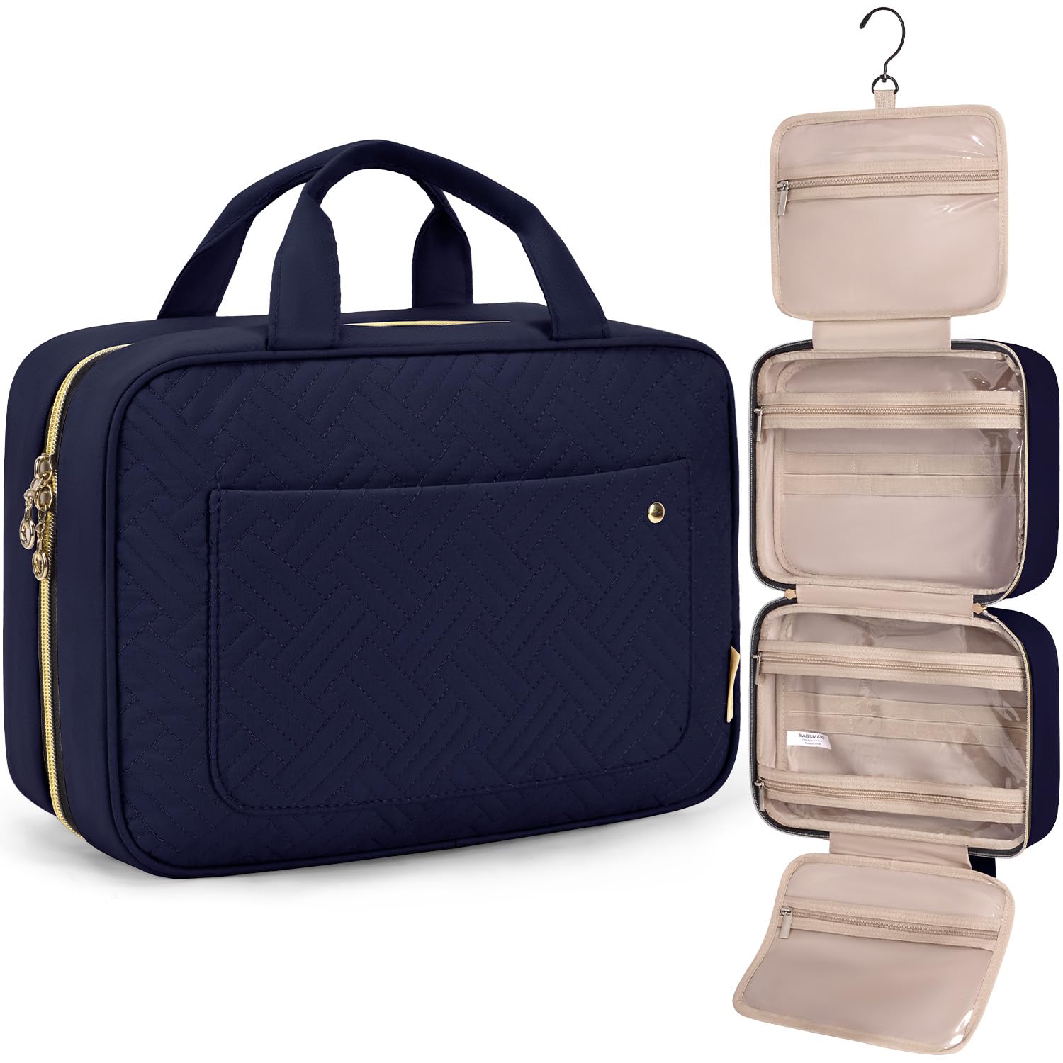 Toiletry Bag Travel Bag with Hanging Hook, Water-resistant Makeup Cosmetic Bag Travel Organizer for Accessories, Shampoo, Full-size Container, Toiletries