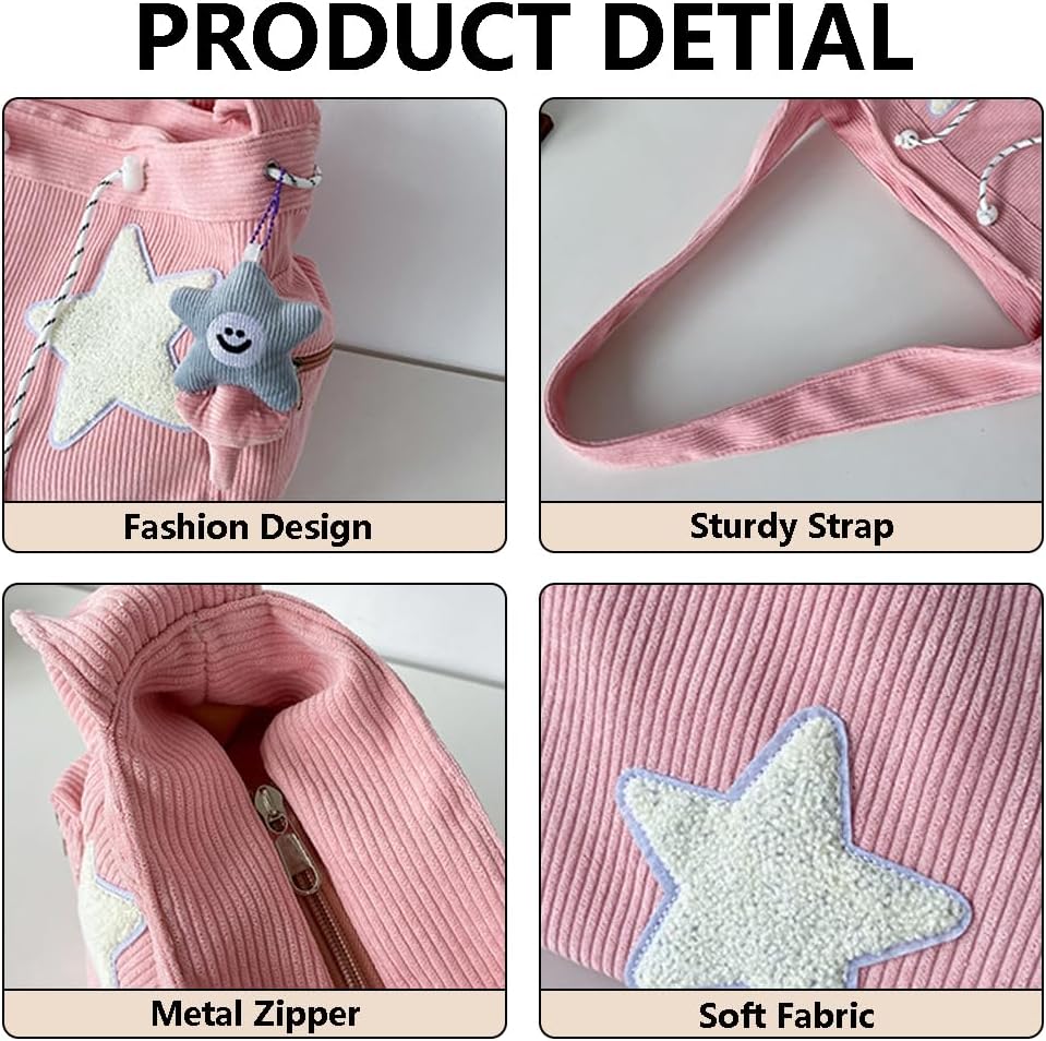 Star Crossbody Bag Women Corduroy Tote Bag Aesthetic Messenger Bag Cute Shoulder Bag Y2K Hobo Bag