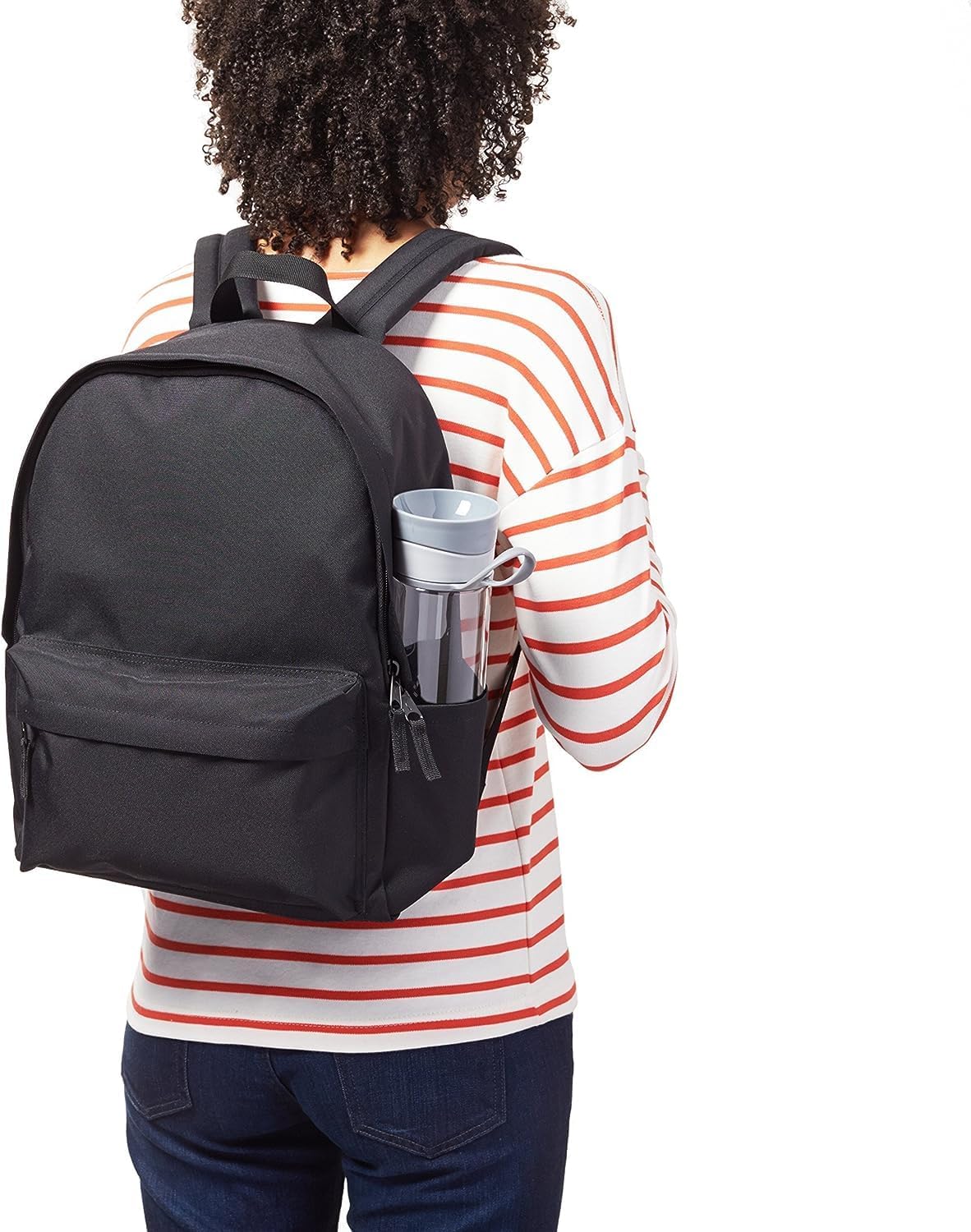 Basics Backpack for School, Travel, Study with Padded Adjustable Shoulder Straps, Spacious Compartment, Water Bottle Pockets, Durable Classic Design, Black