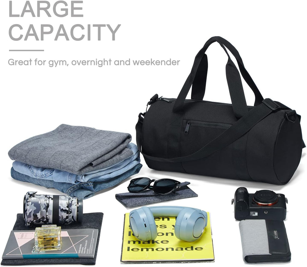 Small Gym Bag Duffel Bag for Women Men Fitness Sports Bag Workout Adjustable Detachable Shoulder Strap Lightweight Carry on Travel Duffle Bag (Black, 15" / Mini / 12L)