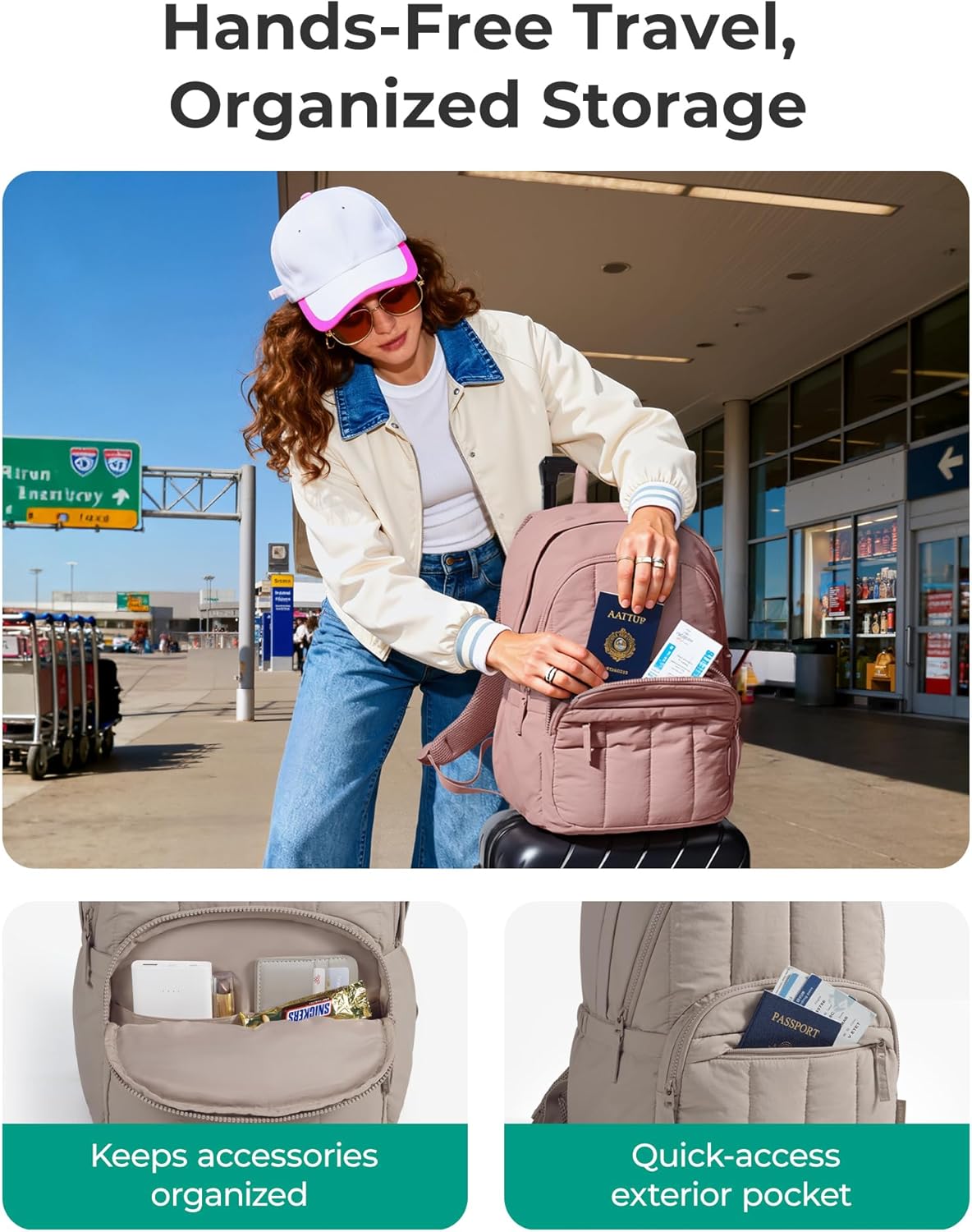 Womens Backpack Small Travel Laptop Backpack for Women, Quilted College Laptop Bookbag, Work Back Pack for Women, Cute Computer Water-Resistant Casual Daypack, Puffer Camel