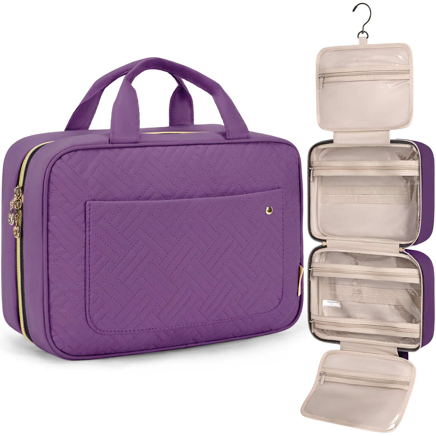 Toiletry Bag Travel Bag with Hanging Hook, Water-resistant Makeup Cosmetic Bag Travel Organizer for Accessories, Shampoo, Full-size Container, Toiletries