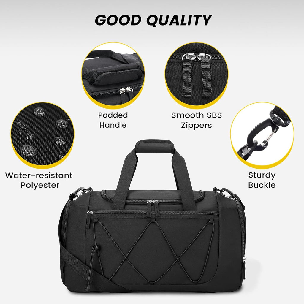 Vorspack Gym Bag for Men - 21 Inches Duffle Bag for Travel Lightweight Duffel Bag with Shoe Compartment Personal Item Travel Bag Weekender Bag for Travel Sports Gym - Black