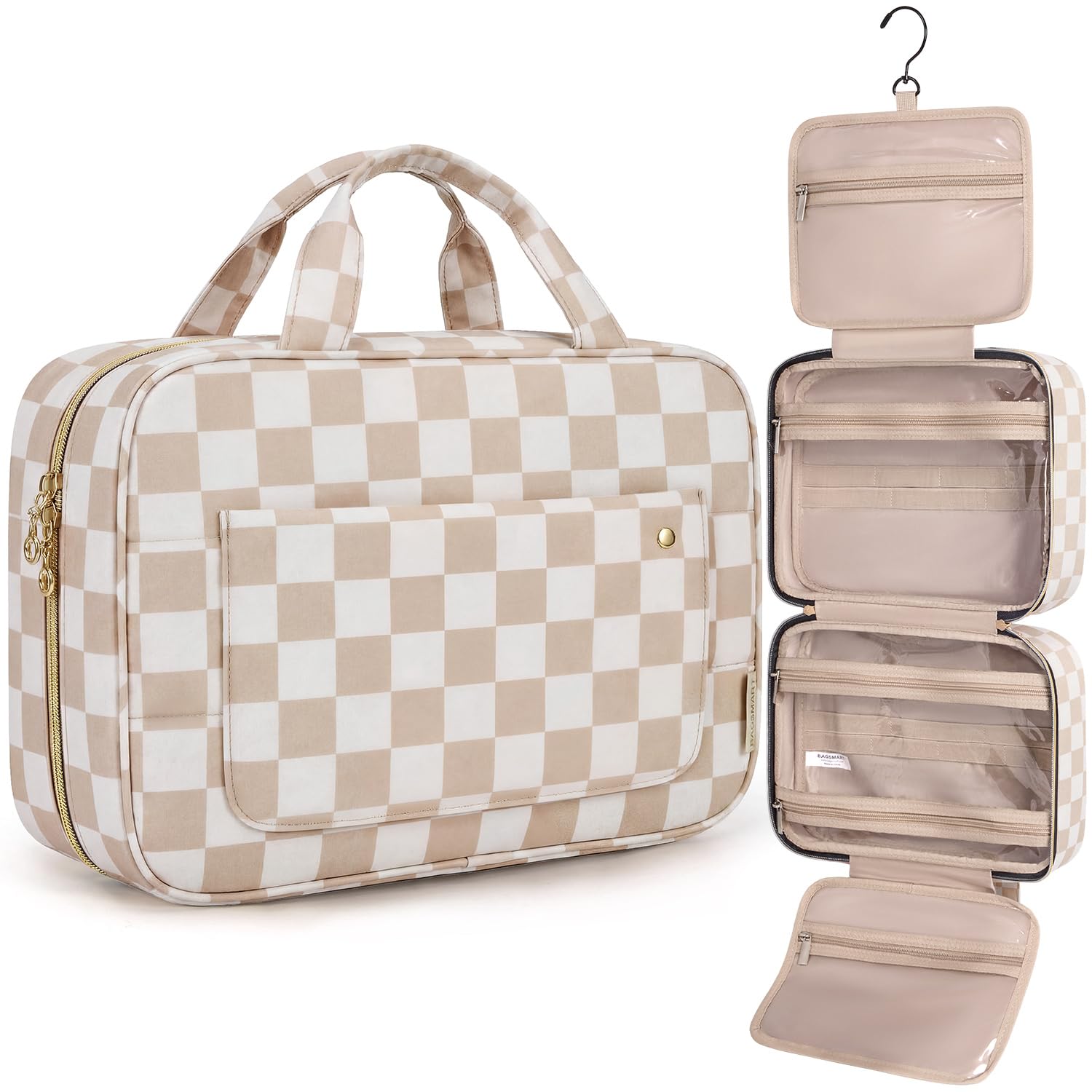 Toiletry Bag Travel Bag with Hanging Hook, Water-resistant Makeup Cosmetic Bag Travel Organizer for Accessories, Shampoo, Full-size Container, Toiletries