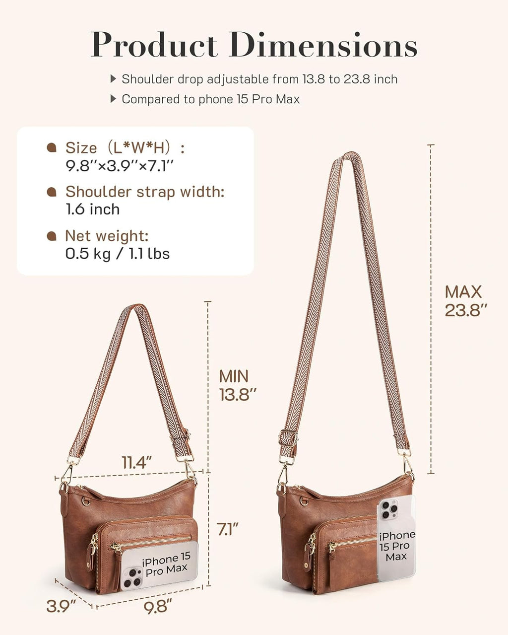 Cross Body Purse, Leather Medium Crossbody Bags for Women Travel Purse, Shoulder Handbag with RFID Blocking Slots