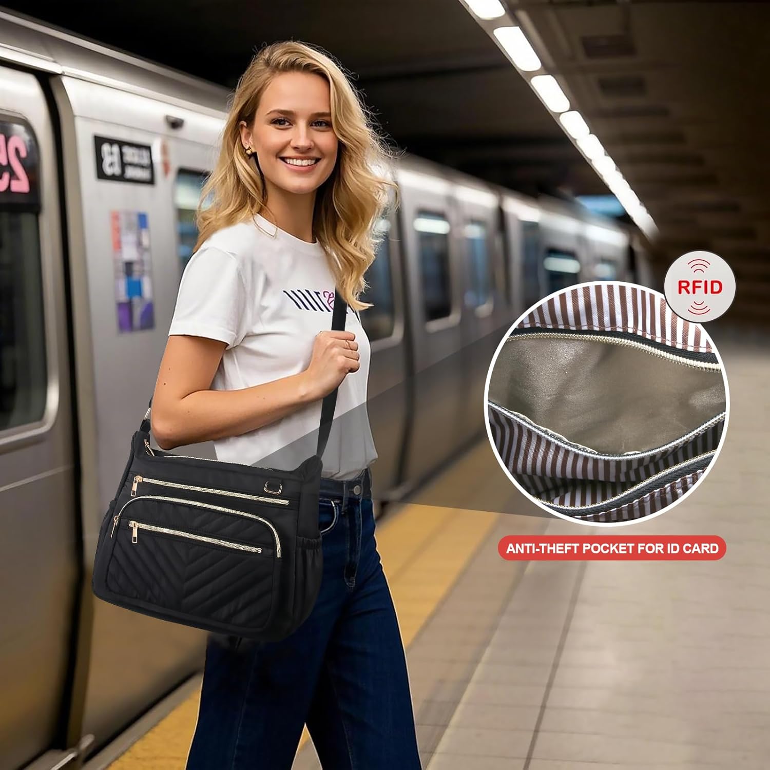 Purse for Women Travel, Large RFID Anti-Theft Shoulder Crossbody Bag With Multiple Pockets for Daily Or Work