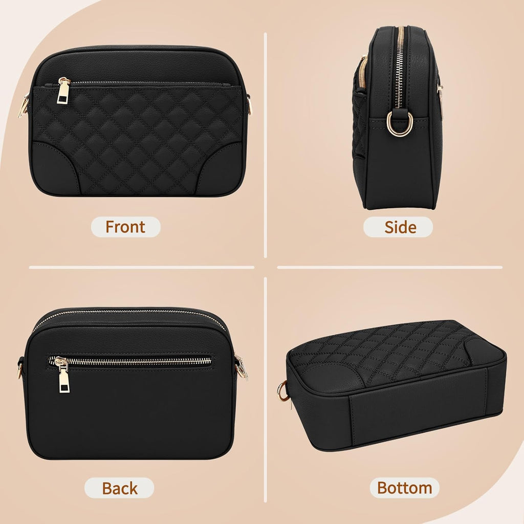Small Crossbody Bags for Women Quilted Vegan Leather Crossbody Purses for Women Travel with Adjustable Shoulder Strap