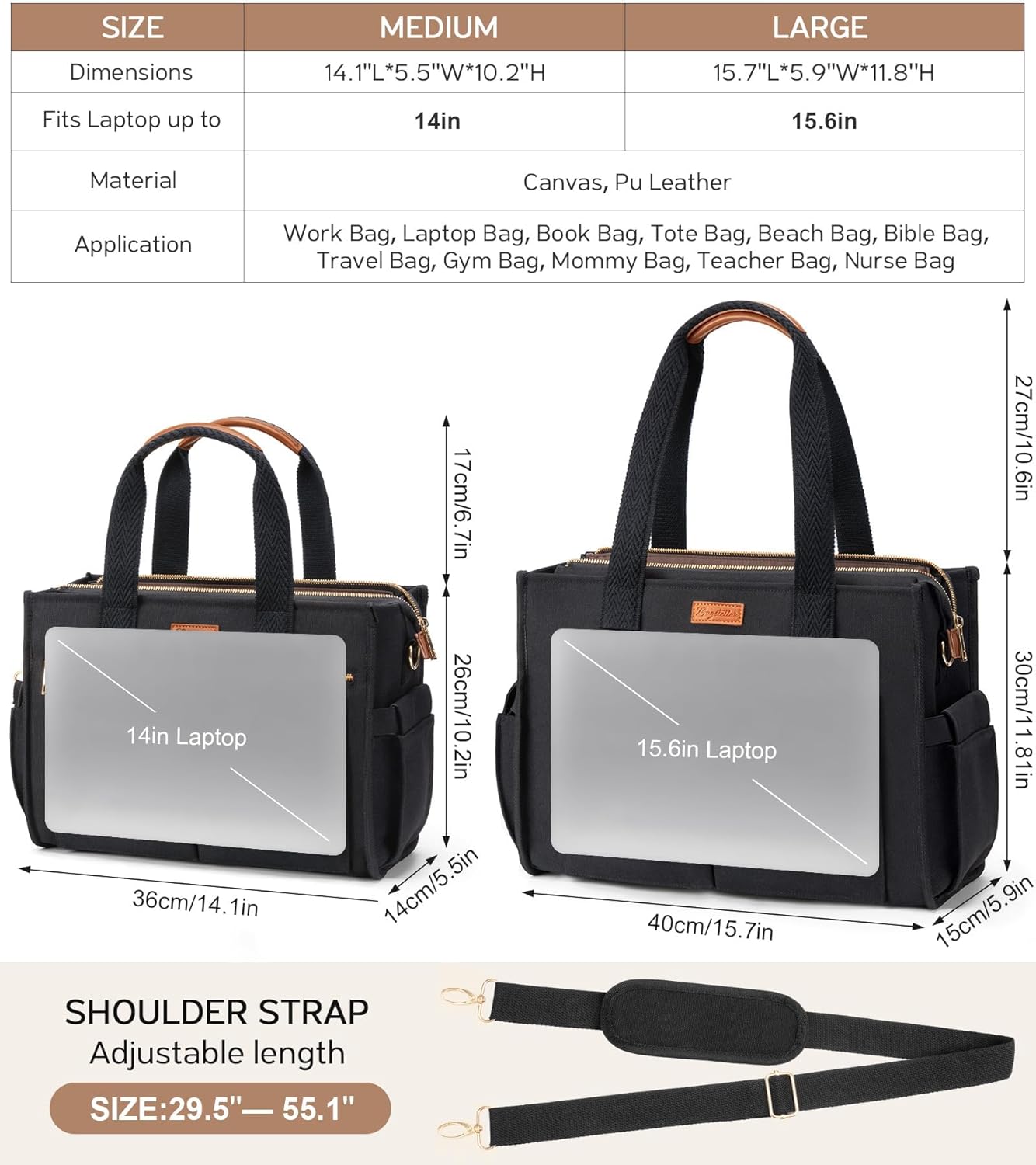 Women's canvas tote bag, crossbody bag, nurse teacher Bible bag, suitable for school, travel, daily use | With shoulder strap and zipper, multiple compartments, can be upright and stably placed, university backpack.