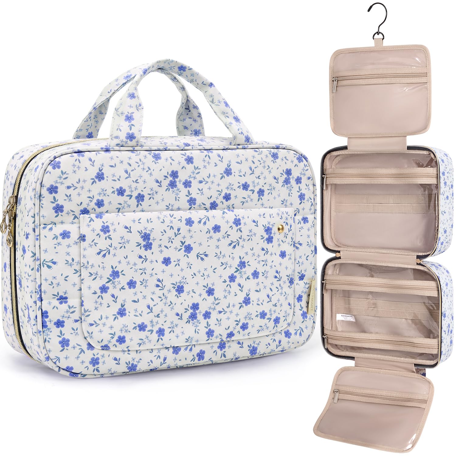 Toiletry Bag Travel Bag with Hanging Hook, Water-resistant Makeup Cosmetic Bag Travel Organizer for Accessories, Shampoo, Full-size Container, Toiletries