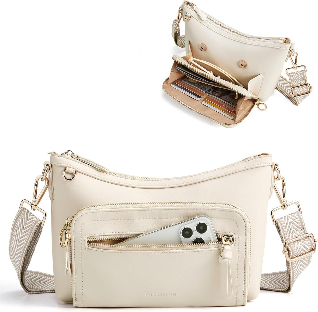 Cross Body Purse, Leather Medium Crossbody Bags for Women Travel Purse, Shoulder Handbag with RFID Blocking Slots