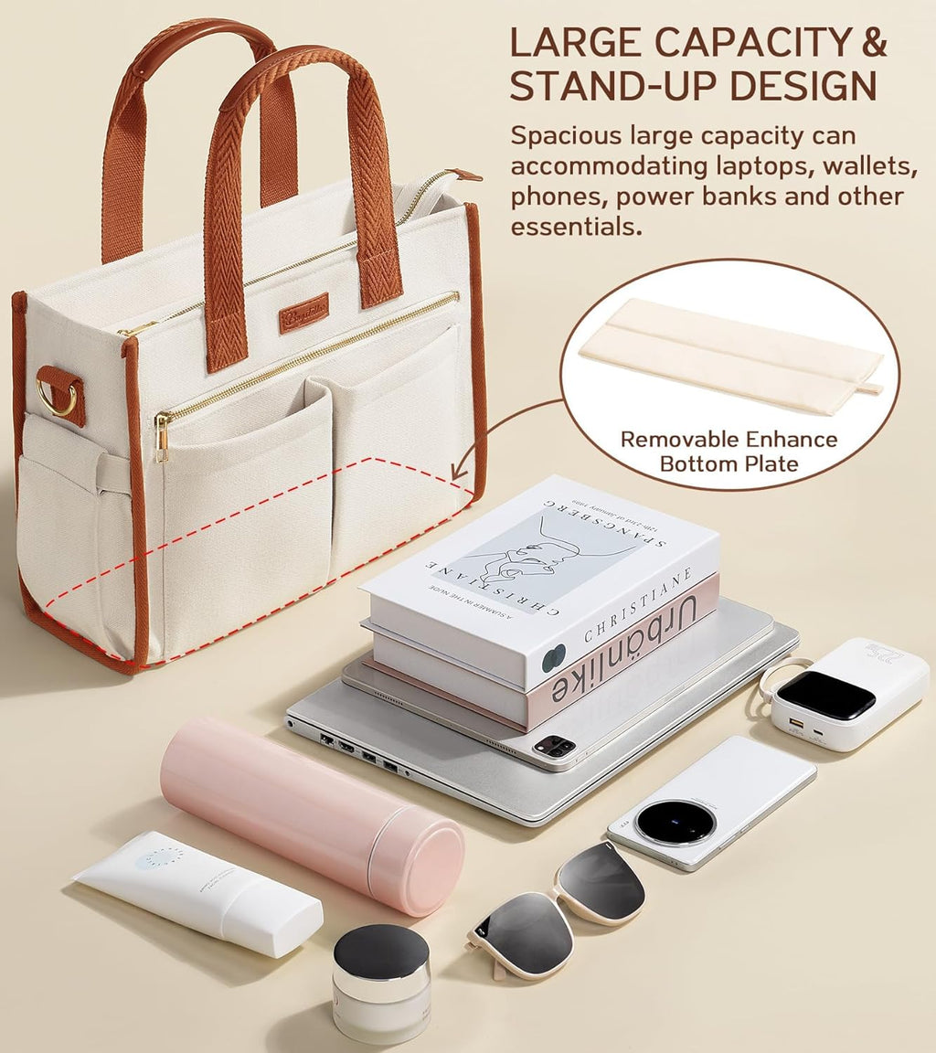 Women's canvas tote bag, crossbody bag, nurse teacher Bible bag, suitable for school, travel, daily use | With shoulder strap and zipper, multiple compartments, can be upright and stably placed, university backpack.