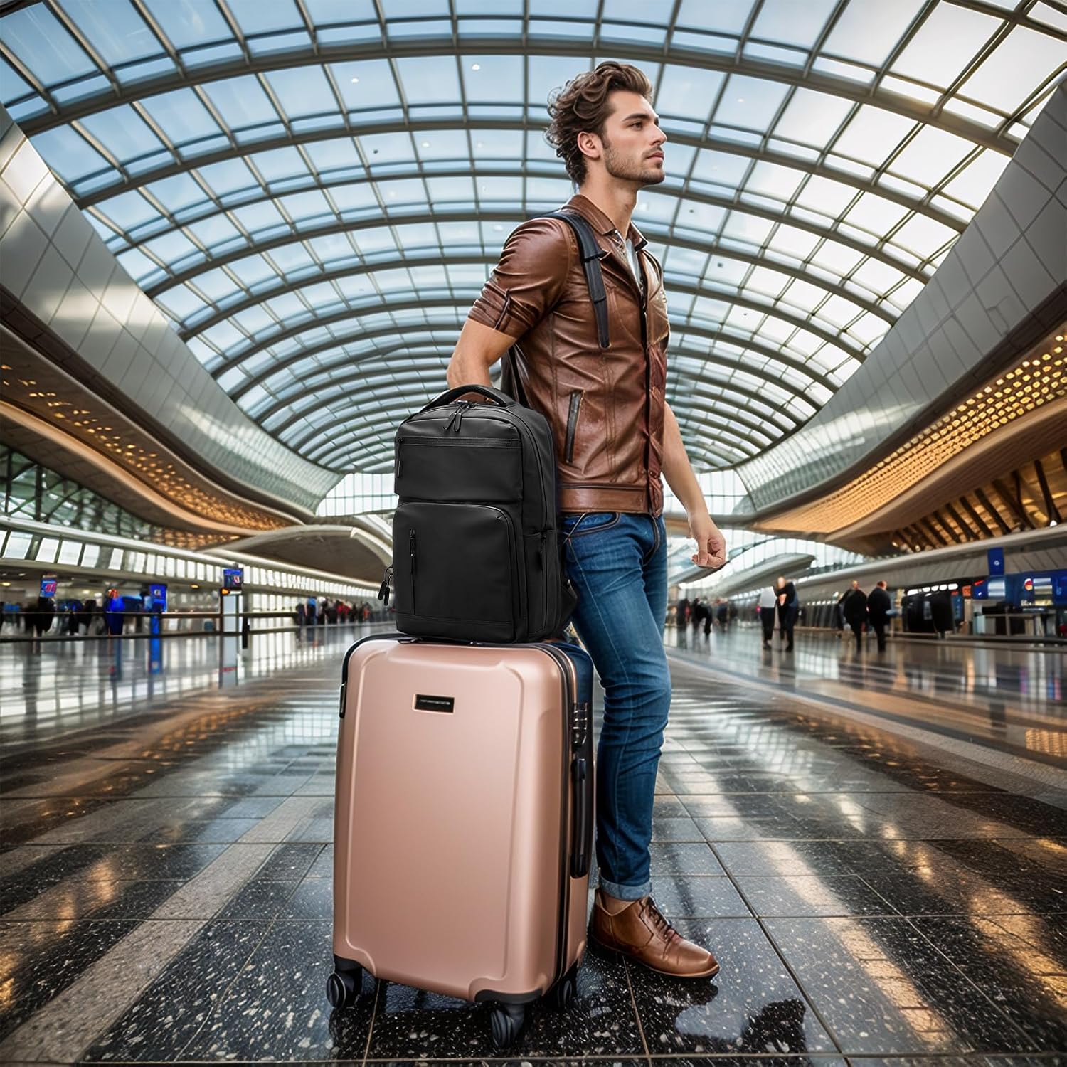 Waterproof Laptop Backpack for Men & Women, Flight Approved Anti-Theft Daypack with 15.6-inch Laptop Sleeve (Black)