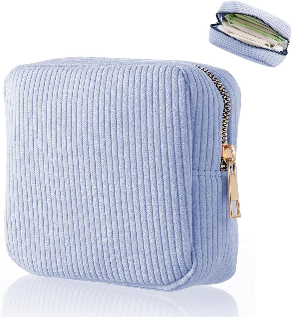 Period Bag for Teen Girls, Corduroy Sanitary Napkin Storage Bag, Cute Cosmetic Pouch for Women with Slip-in Pockets
