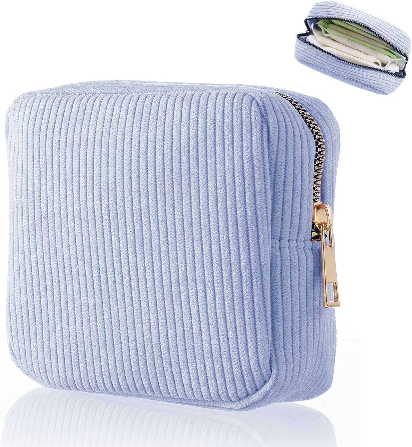 Period Bag for Teen Girls, Corduroy Sanitary Napkin Storage Bag, Cute Cosmetic Pouch for Women with Slip-in Pockets