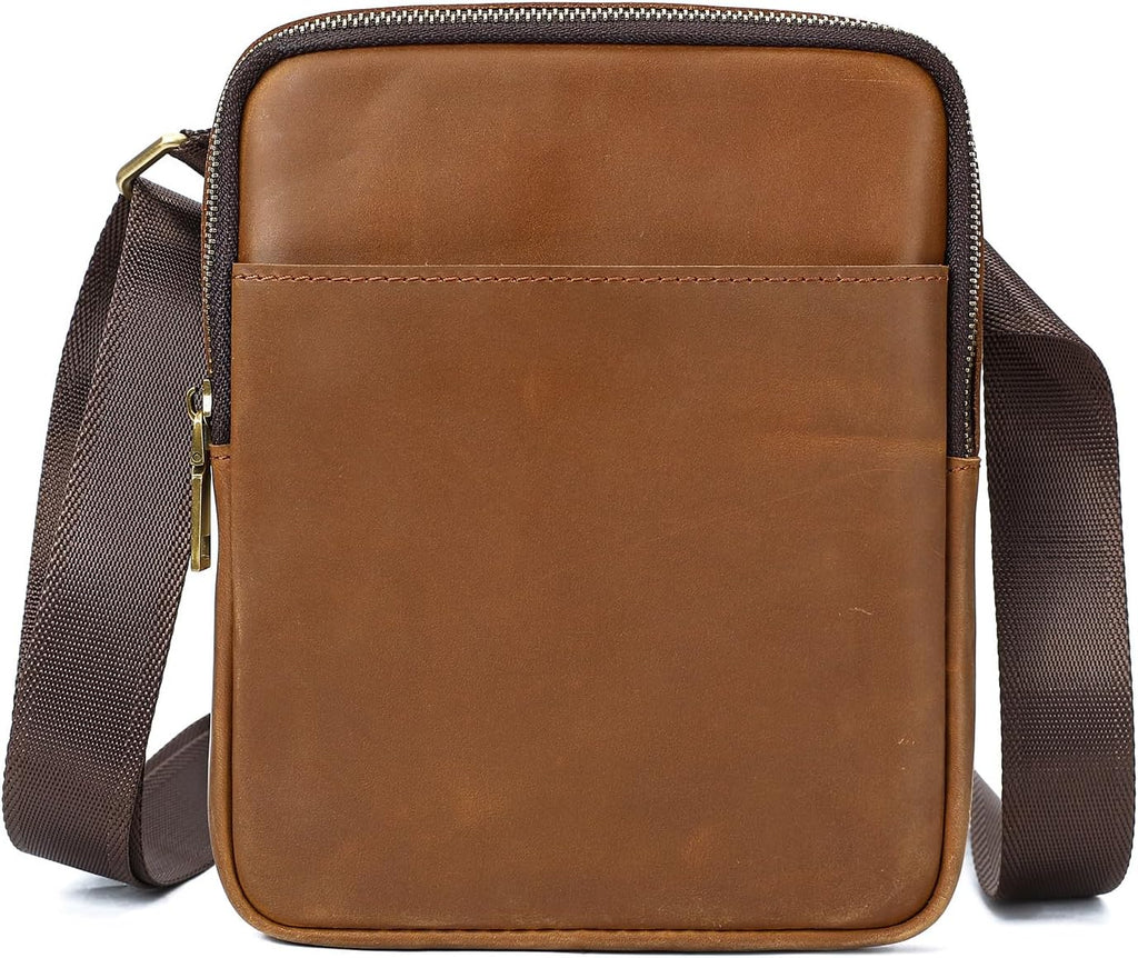 Man Purses and Bags Small, Mini Genuine Leather Messenger and Shoulder Bag for Men with lots of Zipper Pockets | Small, Mini, for Men